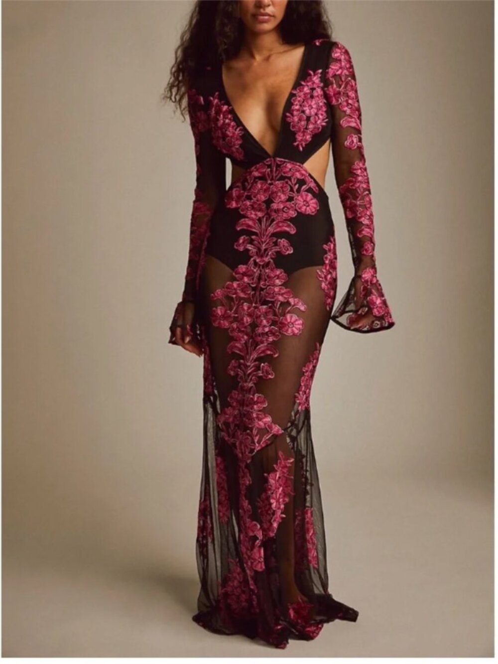 For Love and Lemons Temecula Cut Out Embroidered Lace Maxi Dress